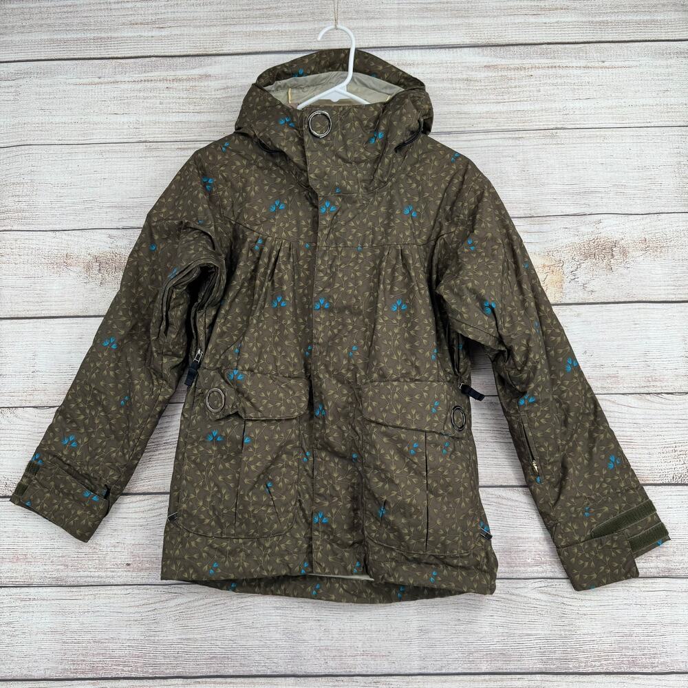 Bonfire Floral Fleece Lined Snowboarding Ski Jacket Womens XS‎ Green Blue